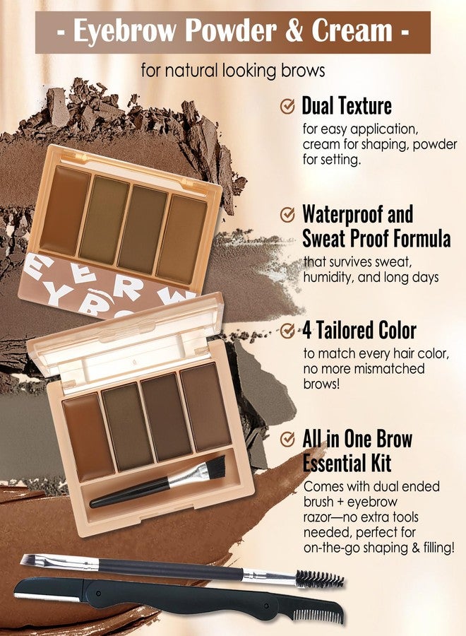 LYSdefeu Eyebrow Powder Brow Cream Makeup Kit,4 Colors Waterproof Long-Lasting Eye Brow Powder, Light Medium Dark Brown Eyebrow Filler Contour Palette,Sculpt Full Makeup Gift Set for Women with Brush Razor-01 - Image 3